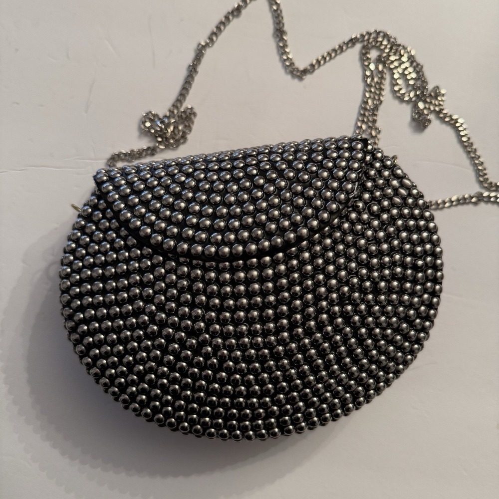 Ramla Bag Clutch Shoulder Bag Black Silver Metallic Evening Party Handmade New